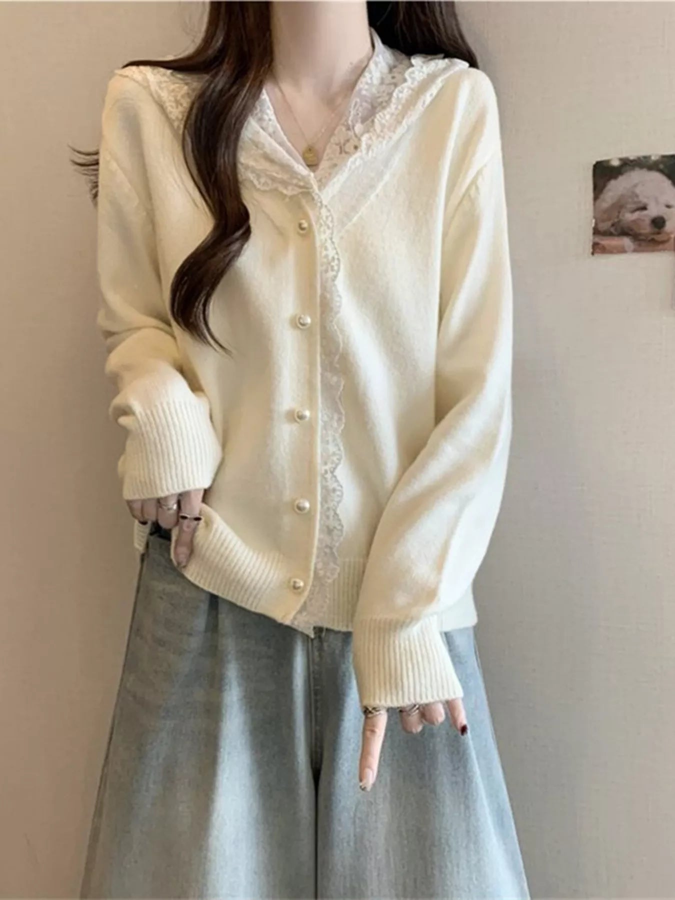 Sarah Express Women's Lace Trim Hooded Cardigan