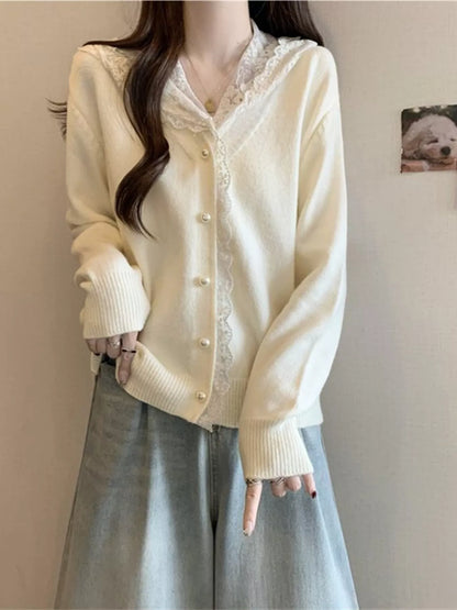 Sarah Express Women's Lace Trim Hooded Cardigan