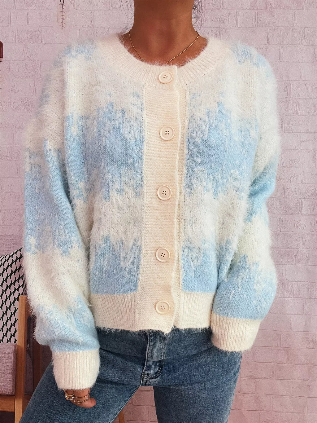 Sarah Express Women's Ribbed Hem Button Up Cardigan