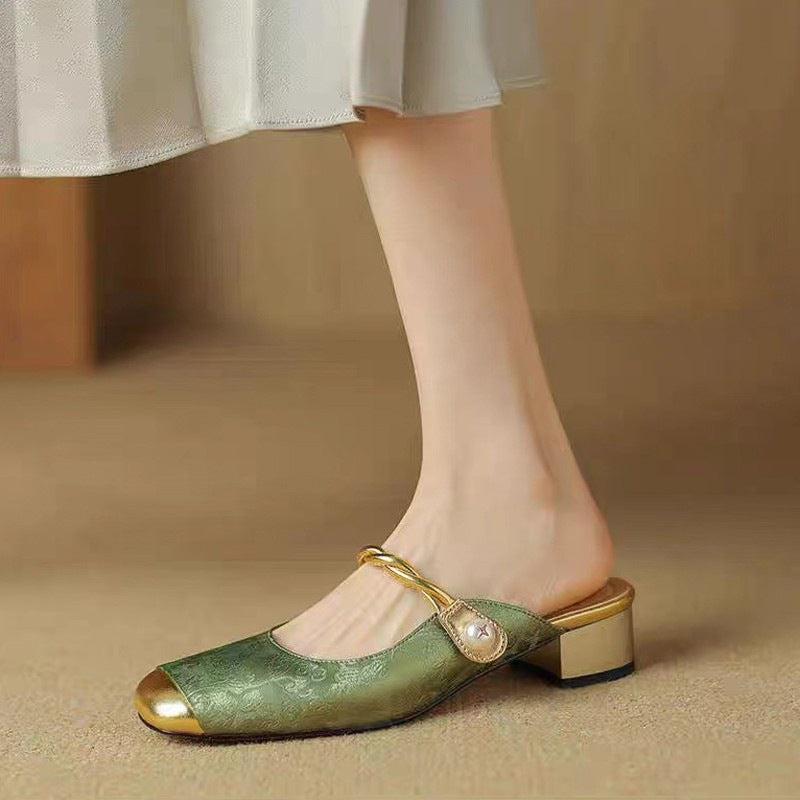 Sarah Express Women's Closed Toe Half Slippers - Casual Comfort PU Leather Indoor Outdoor Slides Green