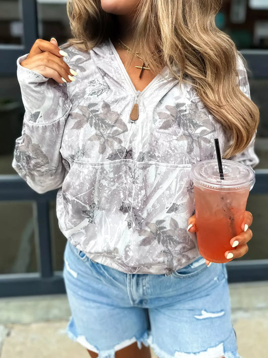 Sarah Express Women's Half-Zip Long Sleeve Hoodie Light Gray