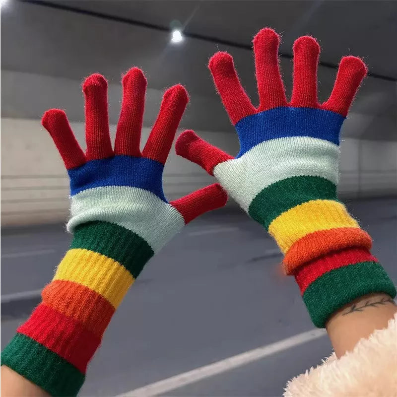 Sarah Express Women's Colorful Striped Knitted Gloves Red ONESIZE