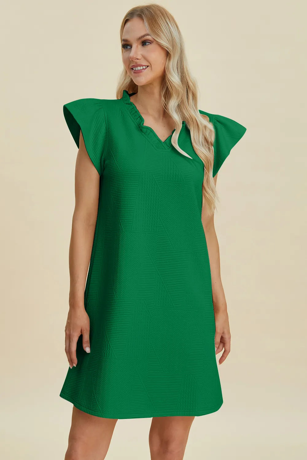 Sarah Express Women’s Plus Size Ruffled V-Neck Cap Sleeve Dress
