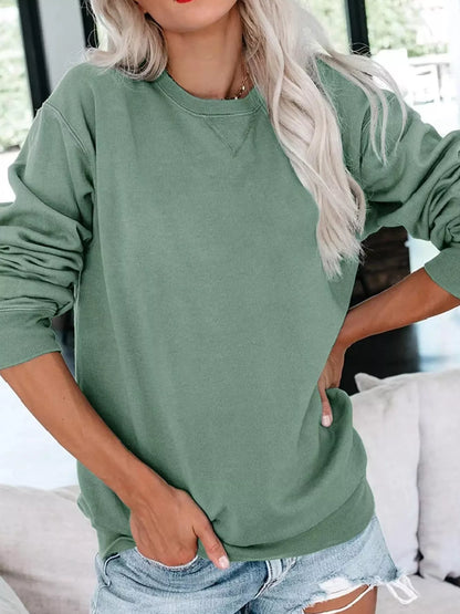 Sarah Express Women's Solid Color Crew Neck Sweatshirt Peacock Green