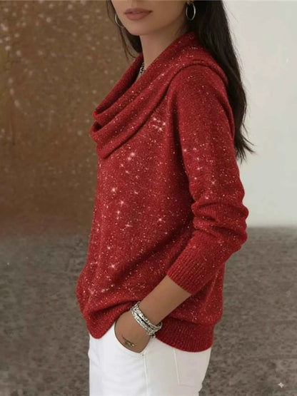 Sarah Express Women's Glitter Cowl Neck Long Sleeve Sweater Plus Size