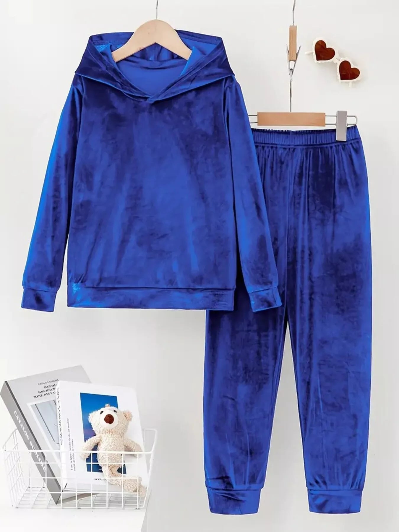 Sarah Express Women's Velvet Hoodie and Pants Set Plus Size Blue