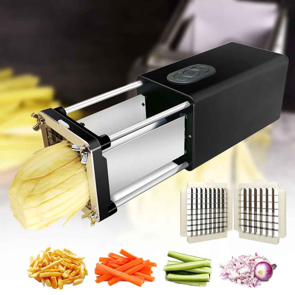 Sarah Express Electric French Fry Cutter - Stainless Steel Vegetable Slicer with Interchangeable Blades for Potatoes & Carrots
