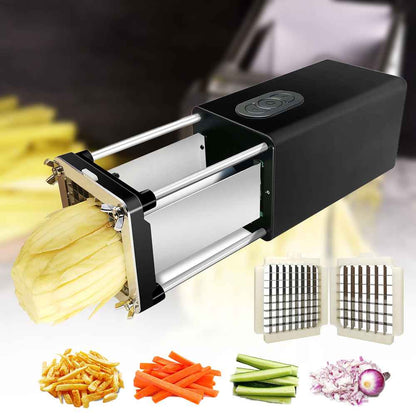 Sarah Express Electric French Fry Cutter - Stainless Steel Vegetable Slicer with Interchangeable Blades for Potatoes & Carrots