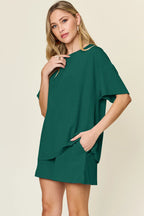 Sarah Express Women's Round Neck Solid Two-Piece Set - Basic Style Loungewear