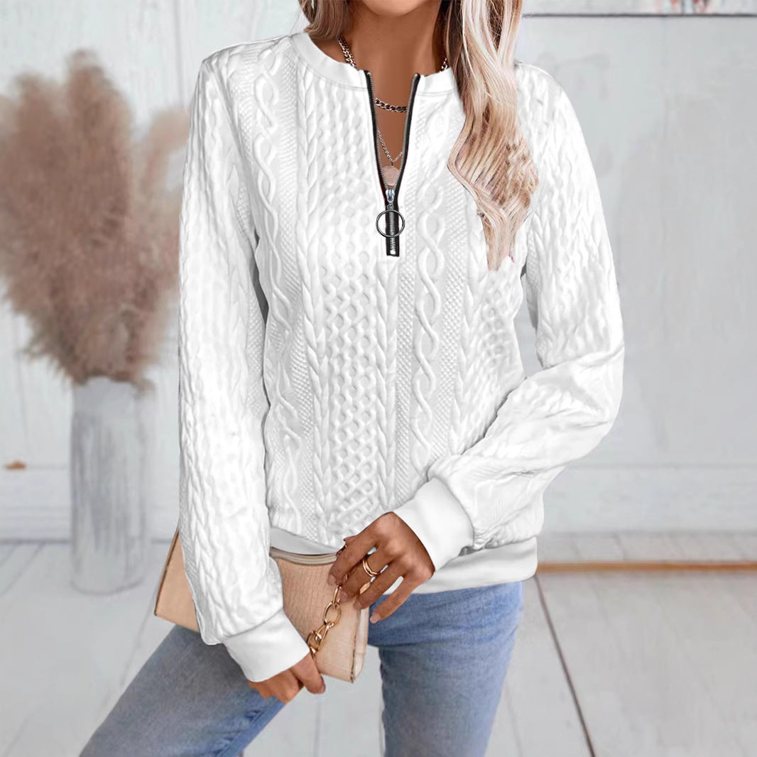 Sarah Express Women's Zipper Detail Long Sleeve Sweater Casual Loose Fit Pullover Top