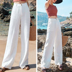 Sarah Express Women's High Waist Straight Leg Cotton Linen Pants Loose Fit Lightweight Summer Trousers