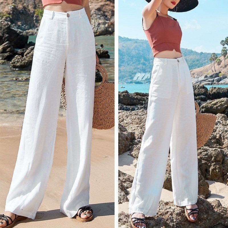 Sarah Express Women's High Waist Straight Leg Cotton Linen Pants Loose Fit Lightweight Summer Trousers