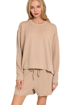Sarah Express Women’s Corded Rib Lounge Set with Long Sleeve Tee and Shorts