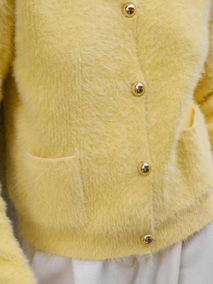 Sarah Express Women's Fluffy Knit Button Up Cardigan