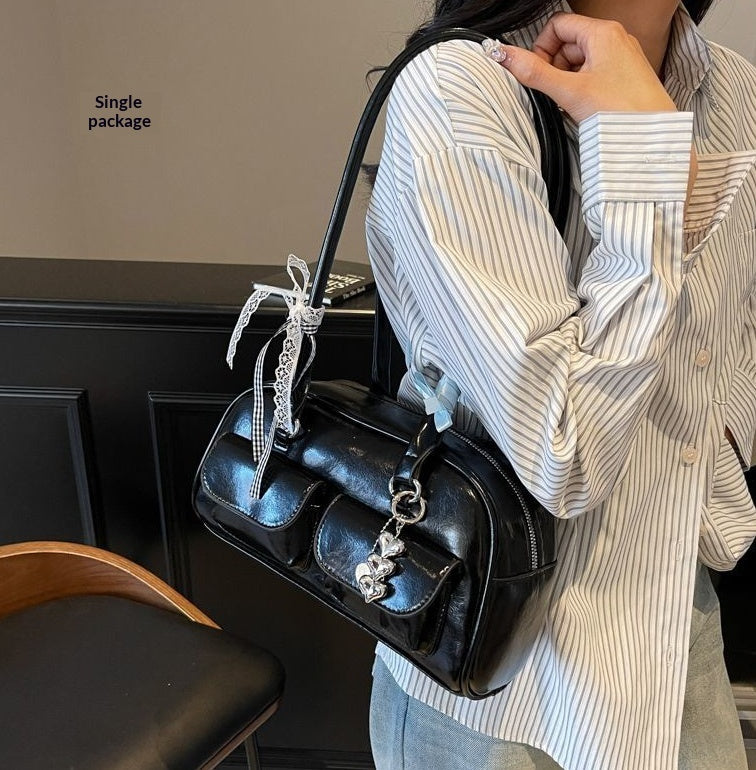 Sarah Express Bow-Tie Ribbon Bowling Bag | Stylish High-Capacity Shoulder & Tote Bag for Women Black Without pendant