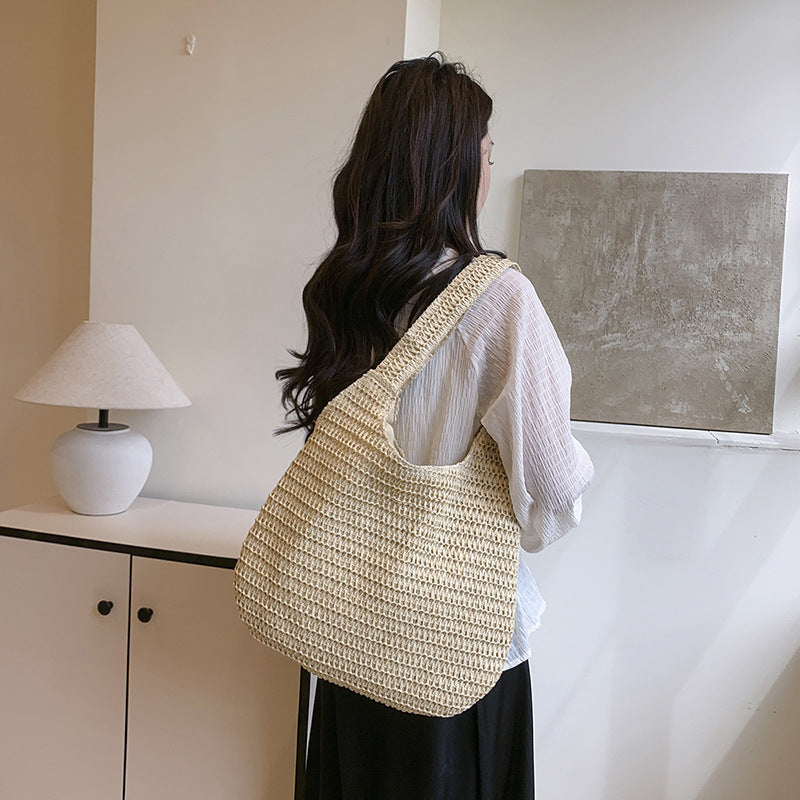 Sarah Express Woven Beach Shoulder Bag Beige Without Pendant