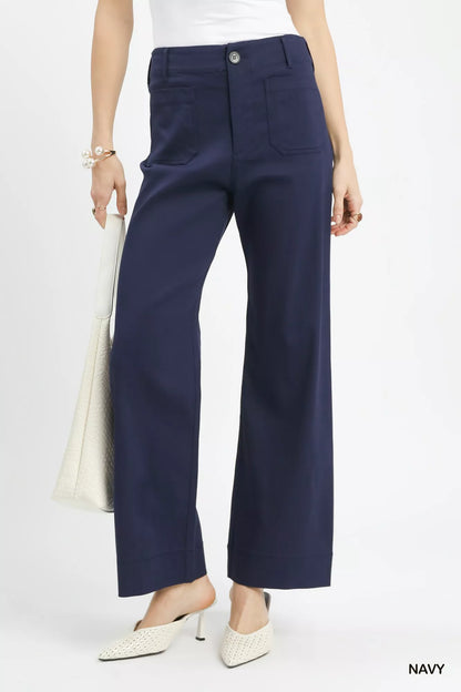 Sarah Express Women's Button Front Stretch Pants with Pockets NAVY