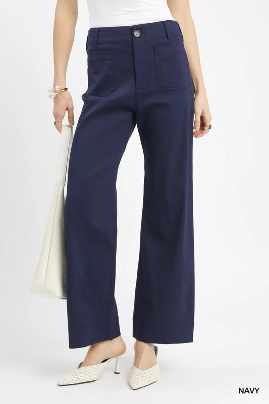 Sarah Express Women's Button Front Stretch Pants with Pockets NAVY