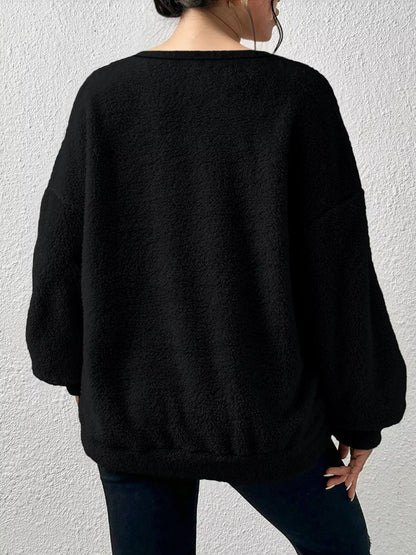 Sarah Express Women's Fleece Round Neck Dropped Shoulder Sweatshirt Plus Size