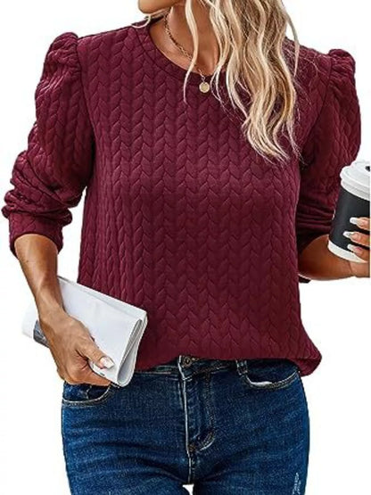 Trendsi Women's Textured Round Neck Long Sleeve Blouse Burgundy