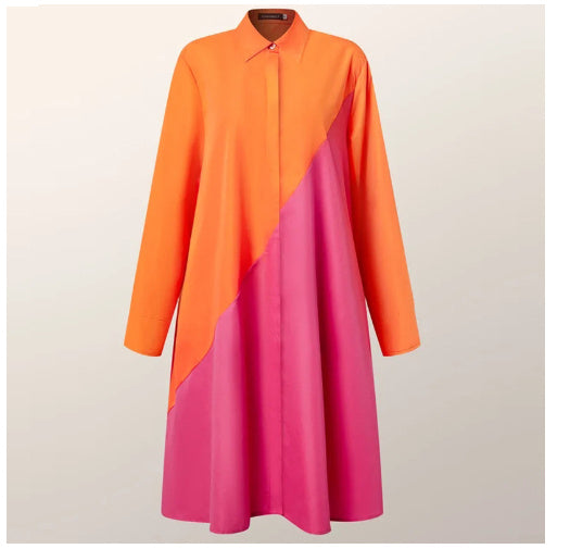 Sarah Express Women's Polo Collar Shirt Dress Long Sleeve Mid Length Cotton Blend Casual