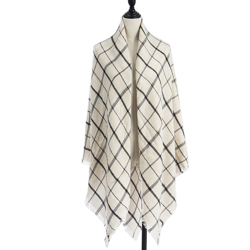 Sarah Express Women's Oversized Square Scarf Cashmere-like Double-Sided Shawl 140cm Woven Fall Winter Accessory