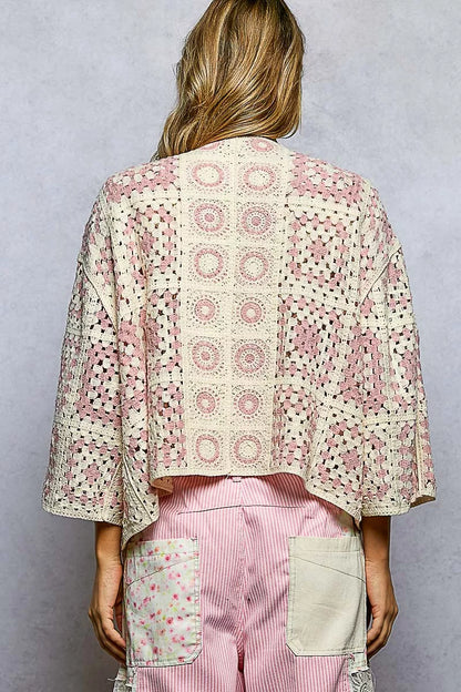 Sarah Express Women's Open Front Crochet Cardigan with Granny Square Pattern