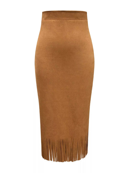 Sarah Express Women's Suede Fringe Midi Skirt