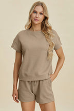 Sarah Express Women’s Plus Size Textured Top and Shorts Lounge Set
