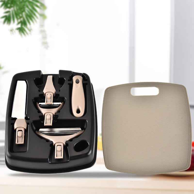 Sarah Express 8-Piece Multi-Function Kitchen Peeler & Knife Set with Wheat Straw Cutting Board - Stainless Steel Blades