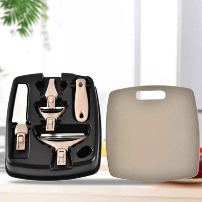 Sarah Express 8-Piece Multi-Function Kitchen Peeler & Knife Set with Wheat Straw Cutting Board - Stainless Steel Blades