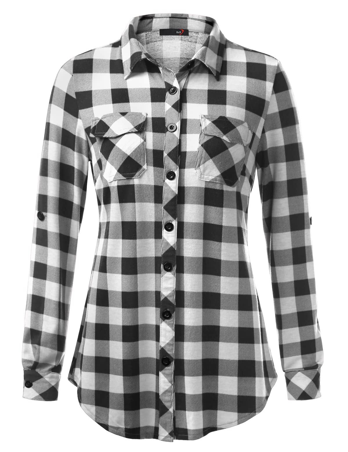 Sarah Express Women's Plaid Button Front Shirt Long Sleeve Casual Cardigan