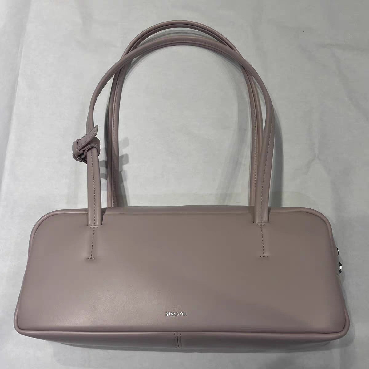 Sarah Express French Baguette Style PU Leather Underarm Tote Bag for Women - Elegant Horizontal Handbag with Lace Detail