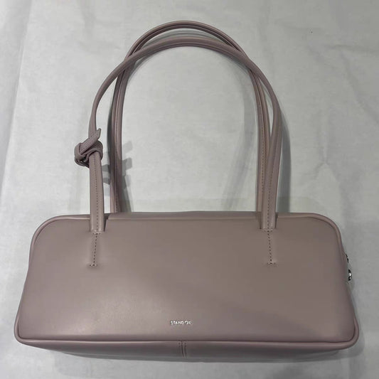 Sarah Express French Baguette Style PU Leather Underarm Tote Bag for Women - Elegant Horizontal Handbag with Lace Detail