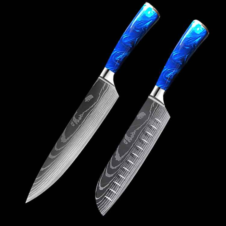 Sarah Express Professional 8-Inch Chef Knife with Blue Resin Handle - Premium Stainless Steel Kitchen Knife Blue 2piece set