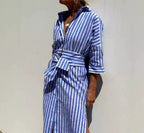 Sarah Express Women's Striped Shirt Dress Button Front Maxi with Belt