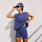 Sarah Express Women's Sleeveless Athletic Set Tank Top and Shorts Activewear