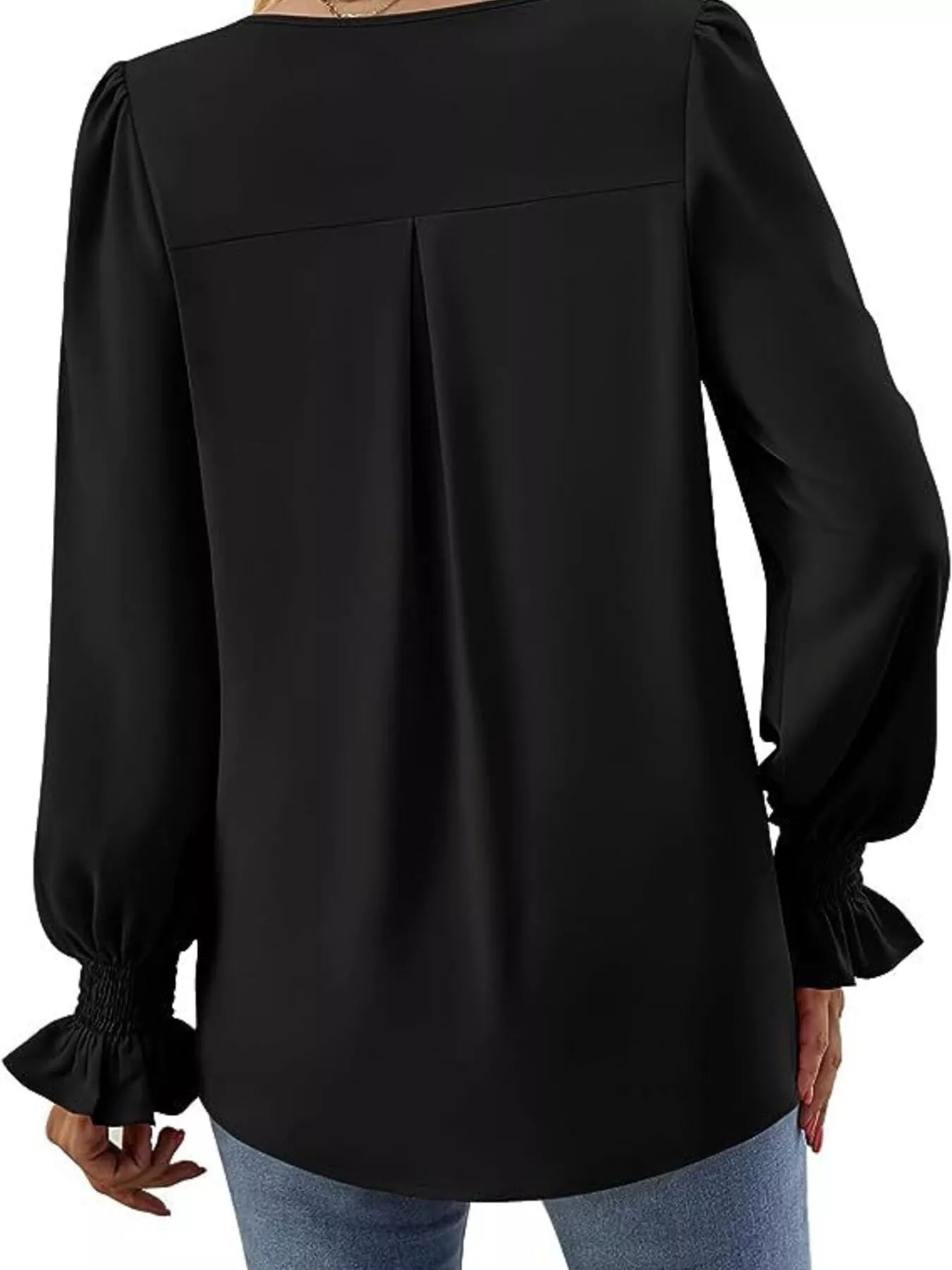 Sarah Express Women's V-Neck Long Sleeve Ruffle Cuff Blouse Black