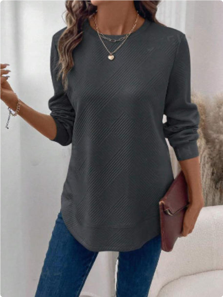 Sarah Express Women's Crew Neck Long Sleeve Casual Shirt Embossed Texture