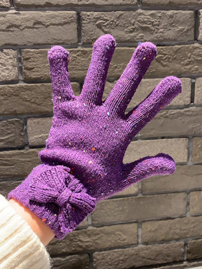 Sarah Express Women's Knitted Bow Accent Gloves - Warm Winter Fingerless Gloves Purple ONESIZE