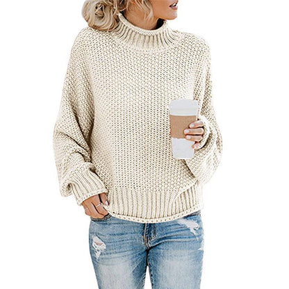 Sarah Express Solid Turtleneck Pullover Sweater Winter Fashion Casual Knitted Long-Sleeved Top Women's Clothing Apricot