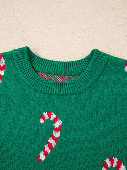 Sarah Express Women's Christmas Candy Cane Holiday Drop Shoulder Sweater