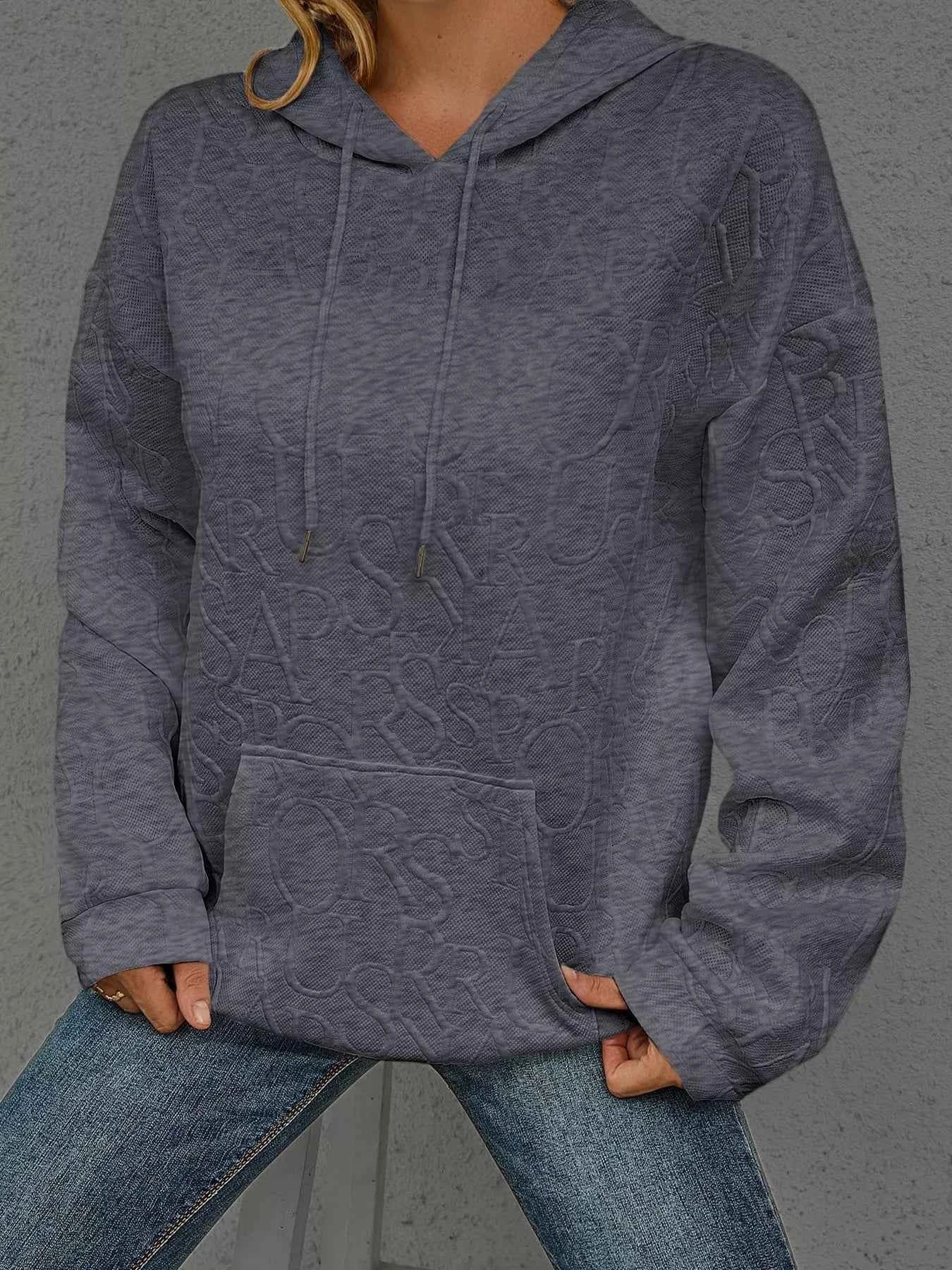 Sarah Express Women's Embossed Lettering Casual Hoodie Plus Size Dark Gray