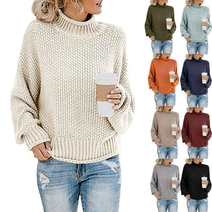 Sarah Express Solid Turtleneck Pullover Sweater Winter Fashion Casual Knitted Long-Sleeved Top Women's Clothing