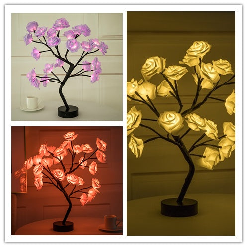 Sarah Express Rose Flower LED Table Lamp - USB Battery Operated Bonsai Tree Night Light for Bedroom Home Decor Set2