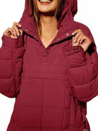 Sarah Express Women's Quarter Snap Hooded Puffer Jacket