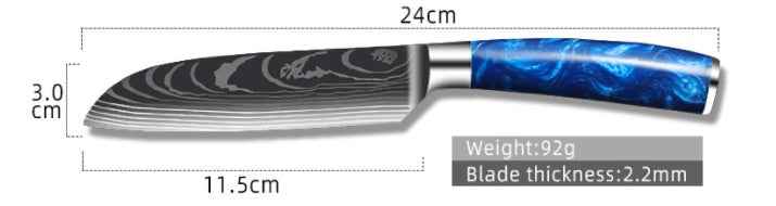 Sarah Express Professional 8-Inch Chef Knife with Blue Resin Handle - Premium Stainless Steel Kitchen Knife 5inch Santoku knife