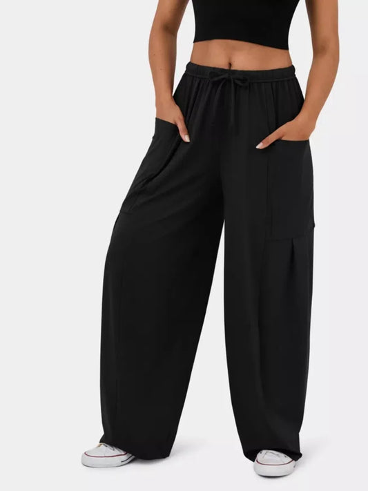 Sarah Express Women's Relaxed Fit Drawstring Pants - Casual Pocketed Bottoms Black