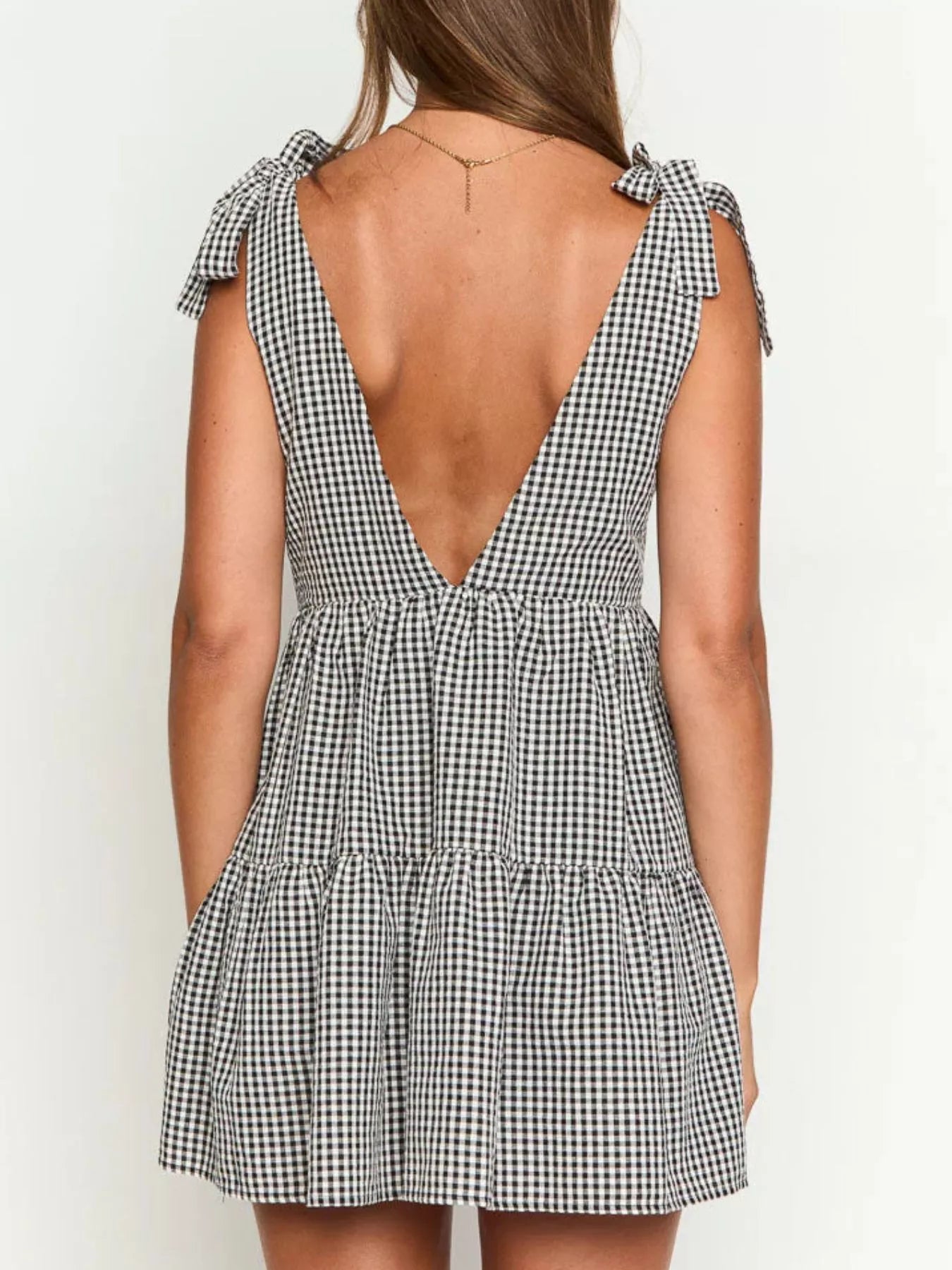 Sarah Express Women's Gingham Tie-Shoulder Mini Dress