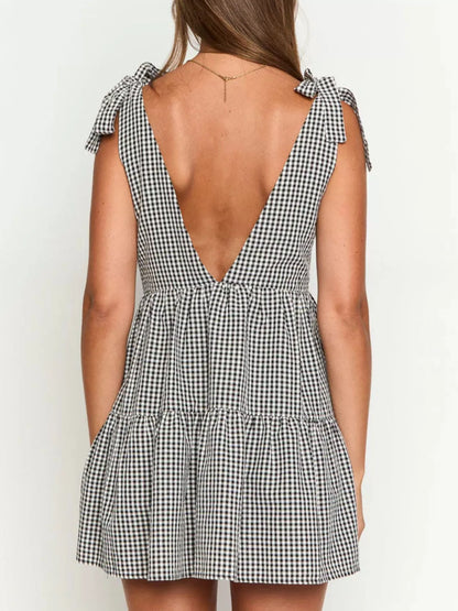 Sarah Express Women's Gingham Tie-Shoulder Mini Dress